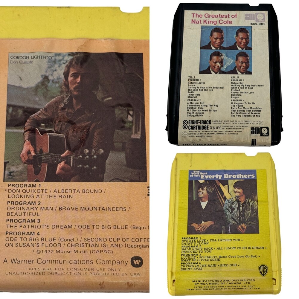 Pop 8-Track Tape Bundle 3 - Everly Brothers, Gordon Lightfoot, Nat King Cole